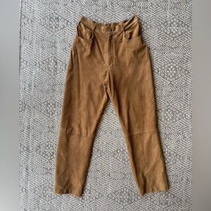 Vintage‎ High Waist Perforated Brown Leather Suede Women's Pants Small Western